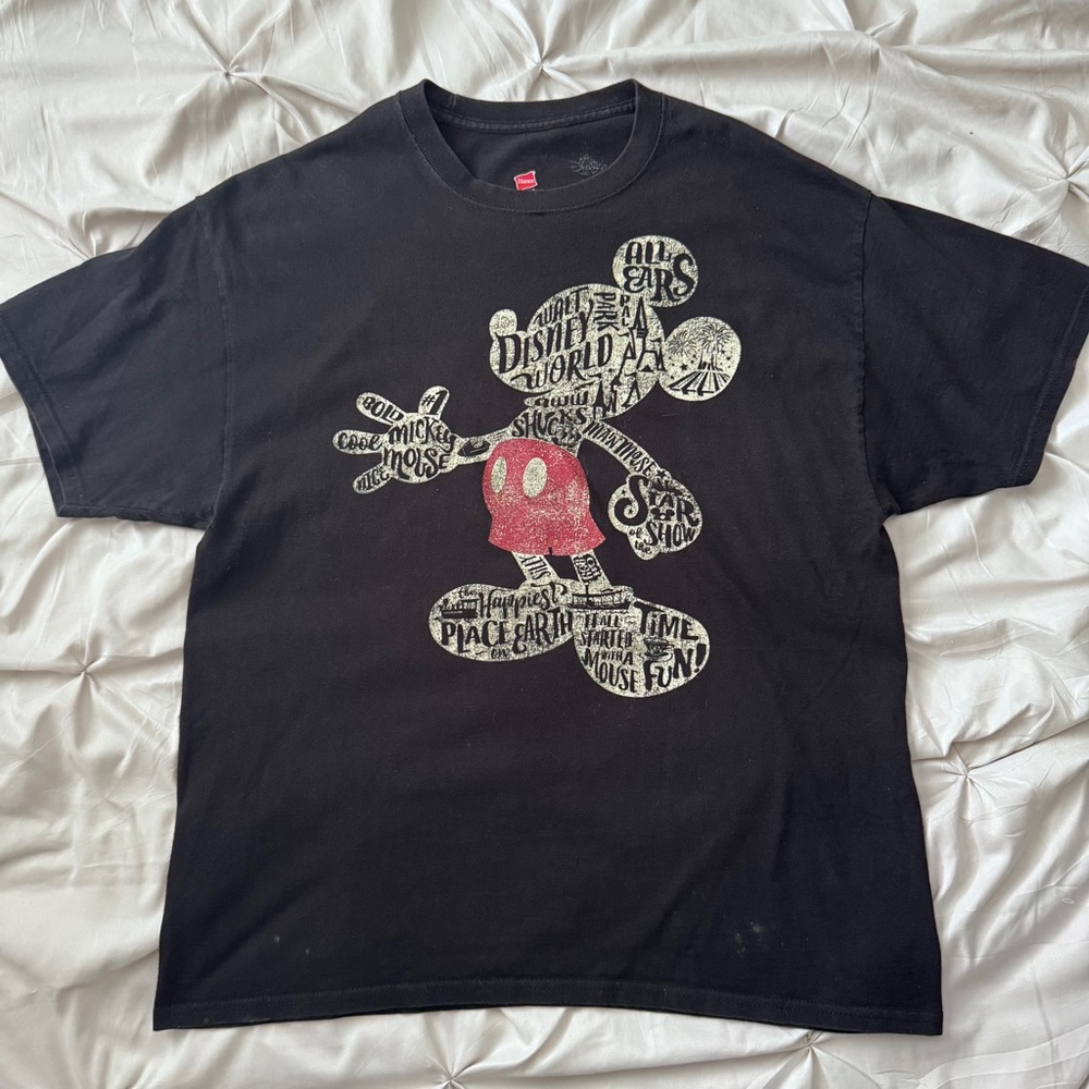 Disney World Hanes Black T-Shirt Adult XL Mickey Mouse Crewneck‎ Short Sleeve